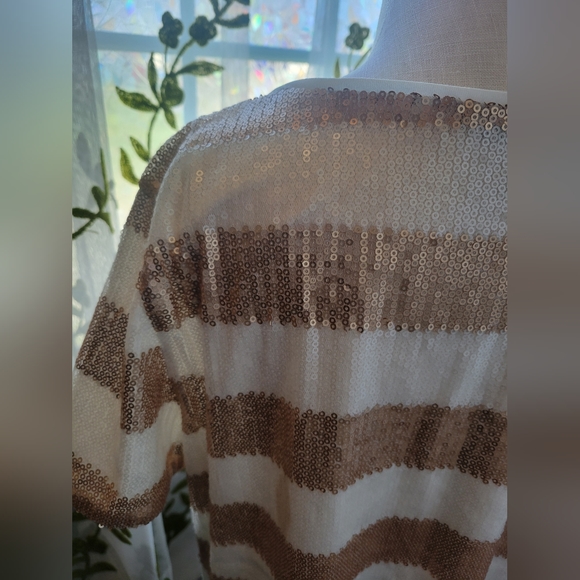 Forever 21 gold & cream striped sequins mini t-shirt dress S - Picture 3 of 12